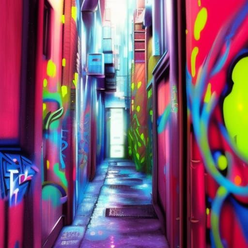 Neon Cyberpunk Alleyway in Graffiti Art Style