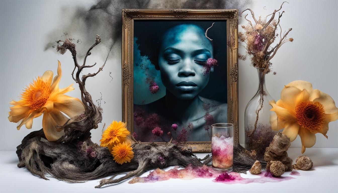 Coastal Still Life Portrait in Alcohol Ink Style