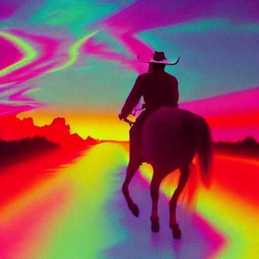 Cowboy Rides into a Vaporwave Sunset