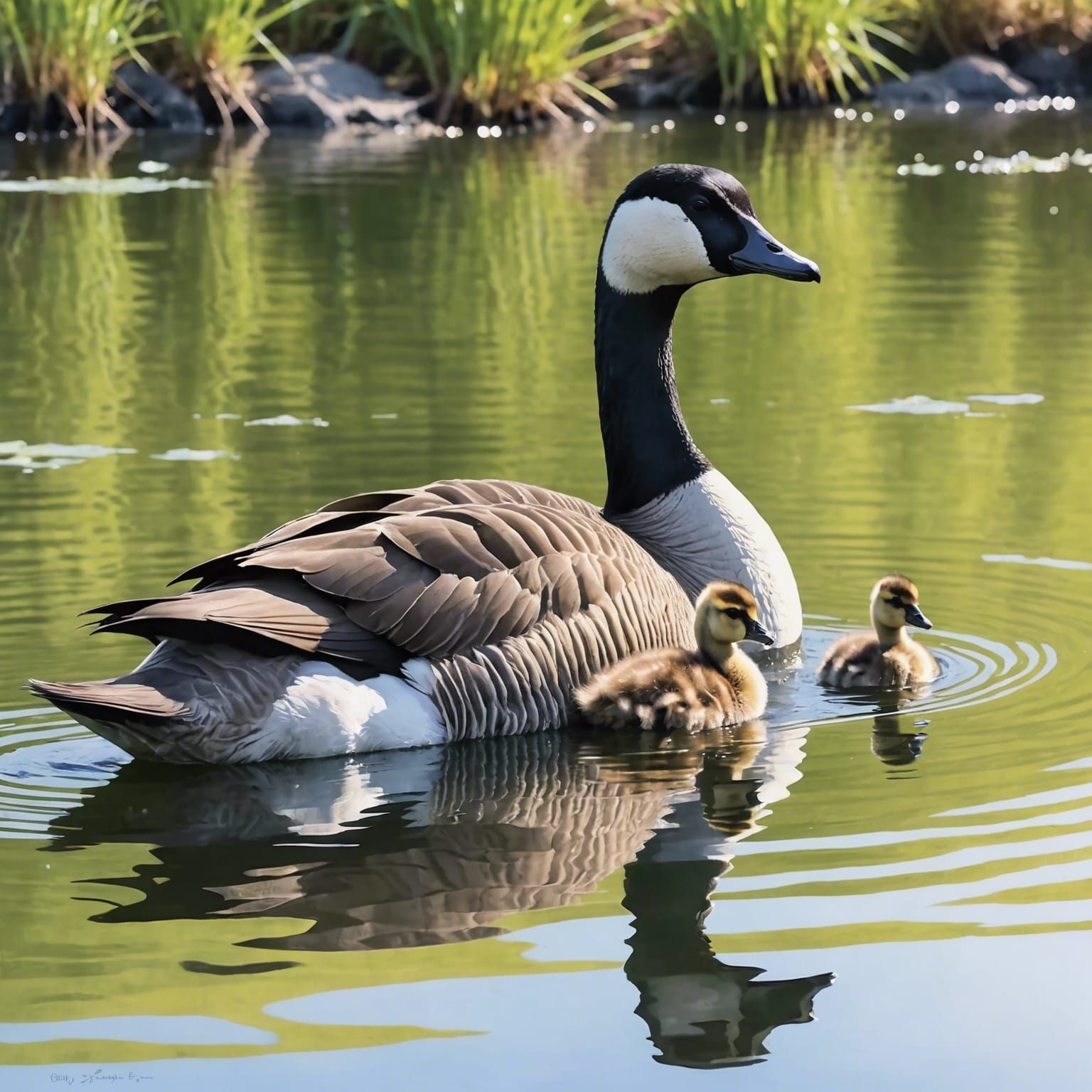 Canada Goose Family: Minimalist Japanese Watercolor