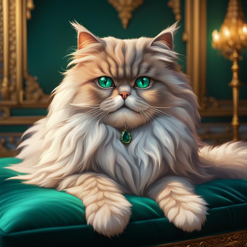 Persian Cat with Emerald Eyes in Palace Setting