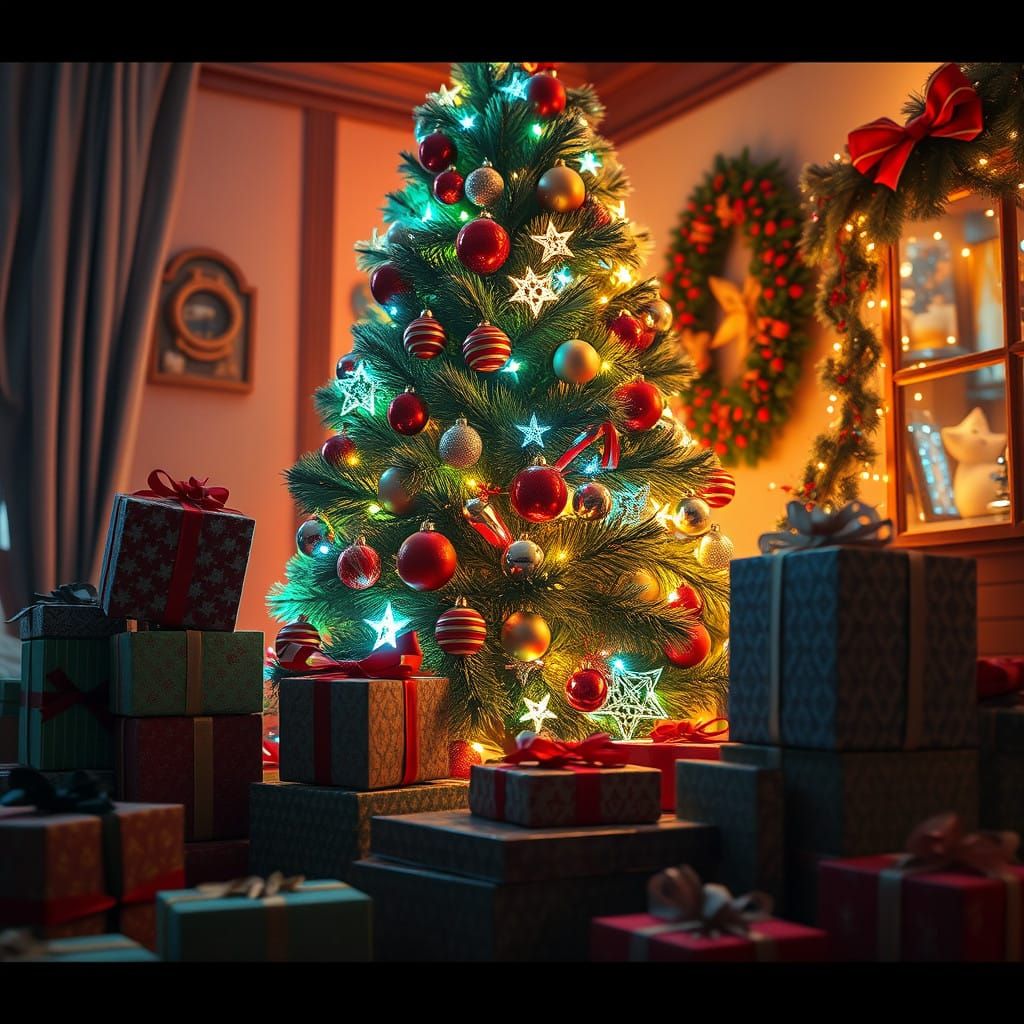 Hyper-Realistic Christmas Tree Scene
