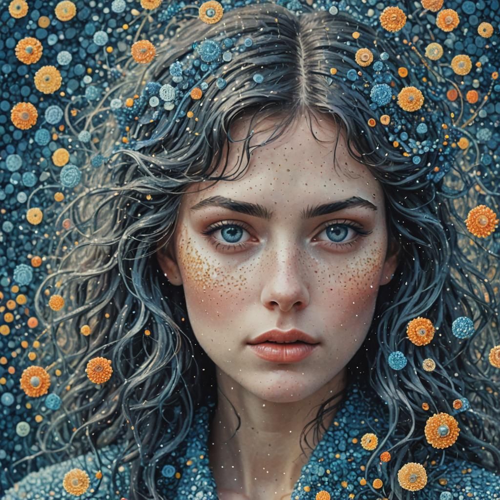 Surreal Pointillist Portrait in Vintage Film Style