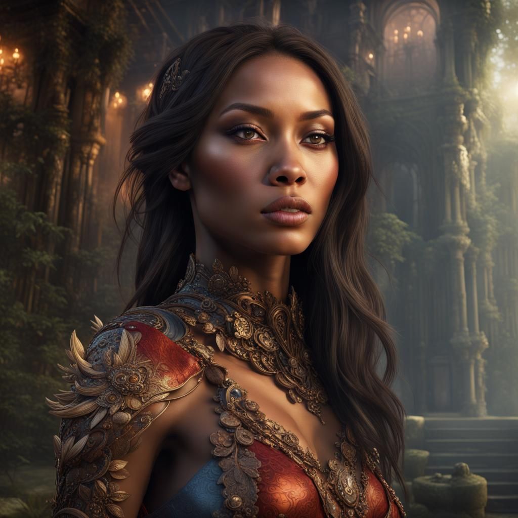 Gorgeous Female Model in a Detailed Matte Painting