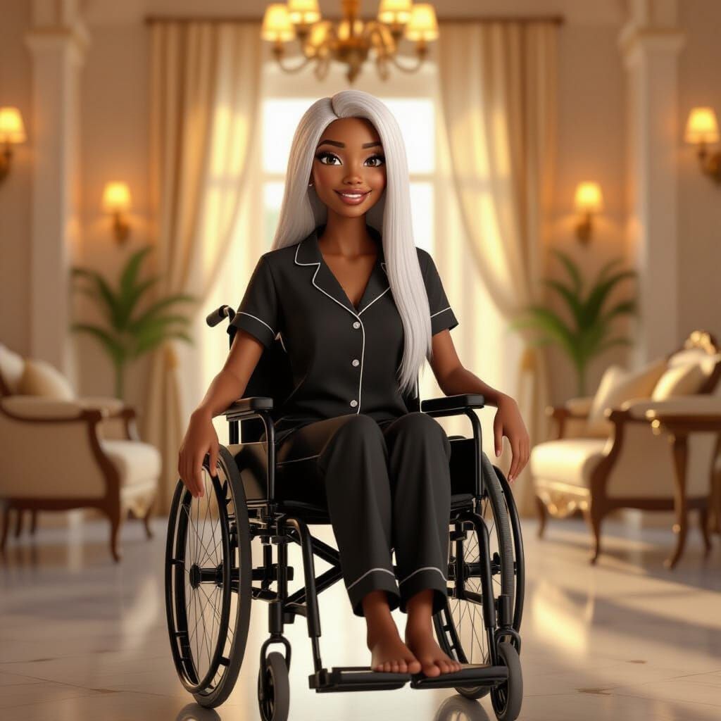 African Woman in Wheelchair, Animated Style Portrait