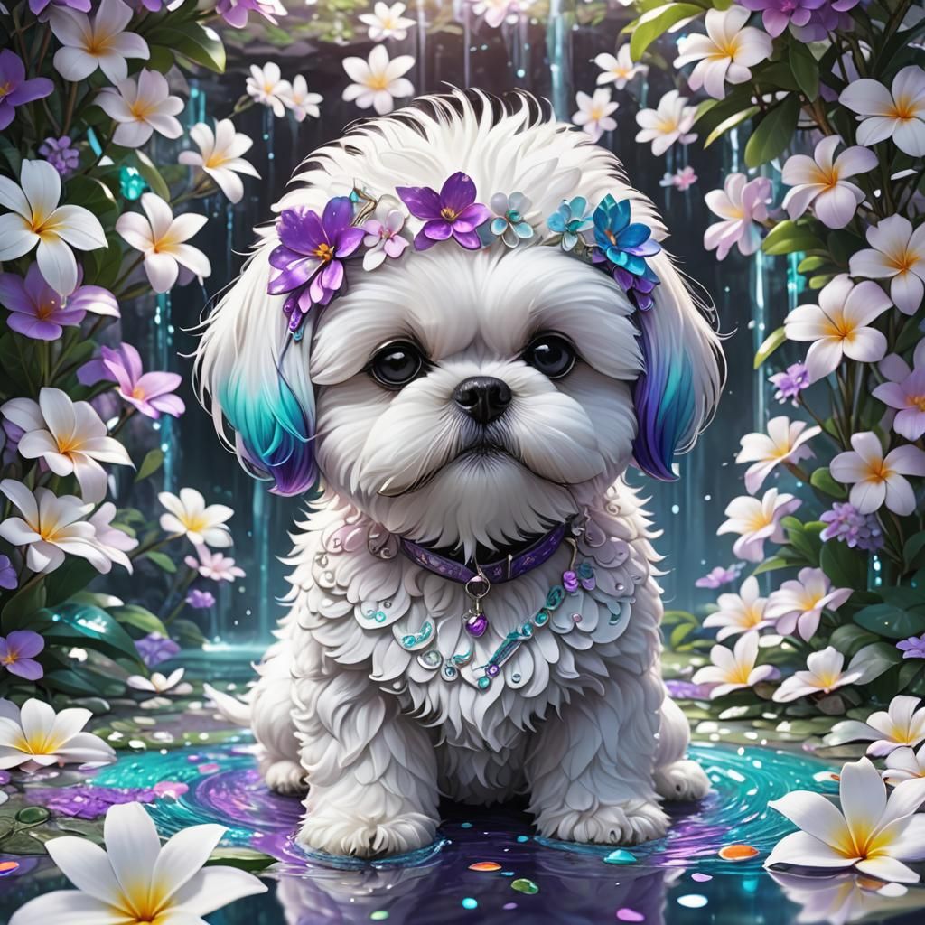 Filigree Plumeria Dog in 3D Anime Art Style