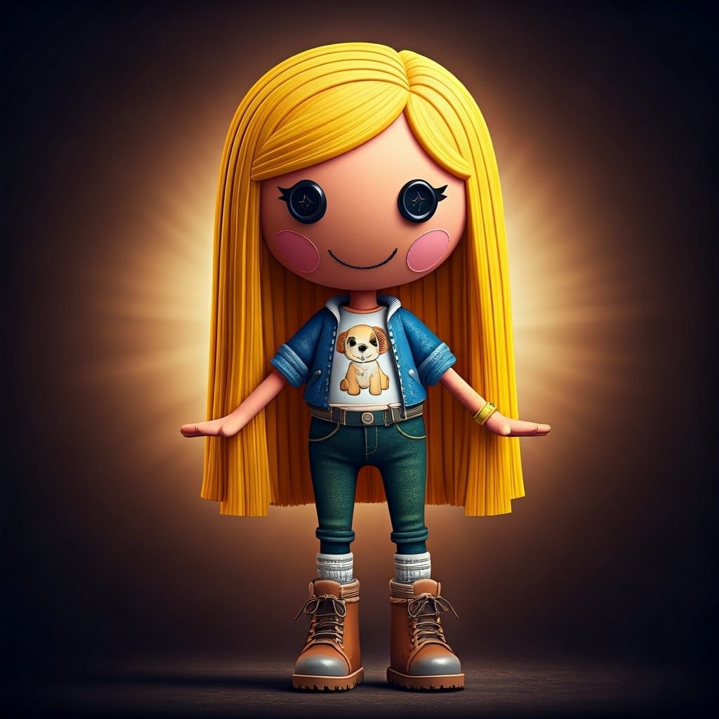 Lalaloopsy Character with Puppy, Pixar-Style Digital Art