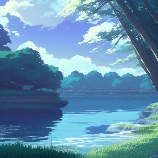 Anime River Landscape Inspired by Studio Ghibli