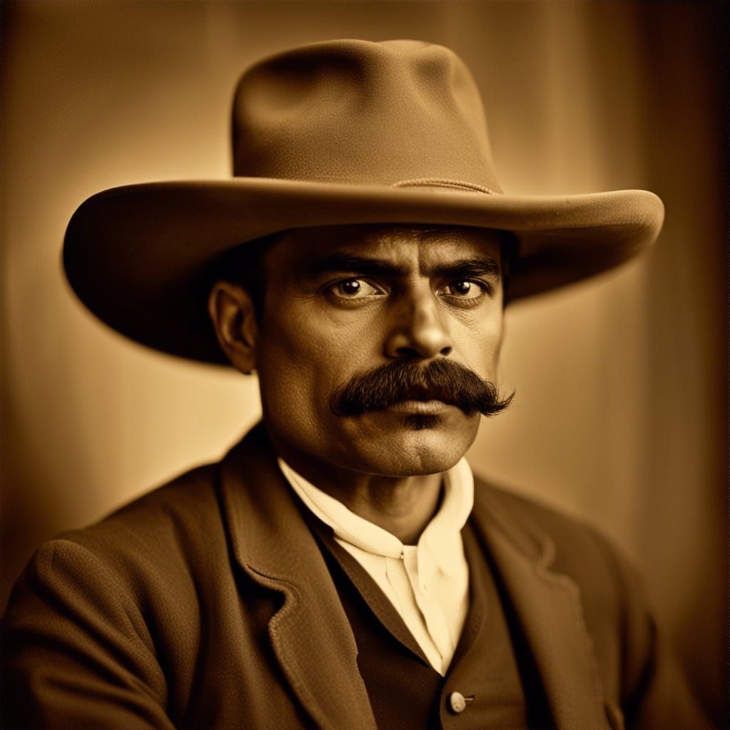 Old photography of 1920s in sepia Emiliano Zapata in the Mexican revolution