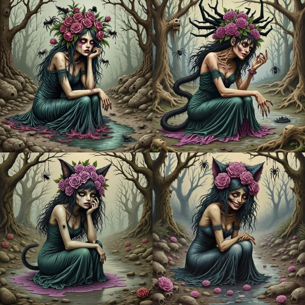 Queen of Grief in a Dark Fantasy Landscape