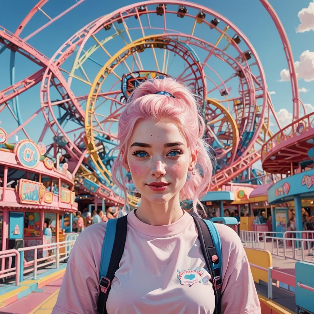 British Woman with Pink Hair in Comic Art Style