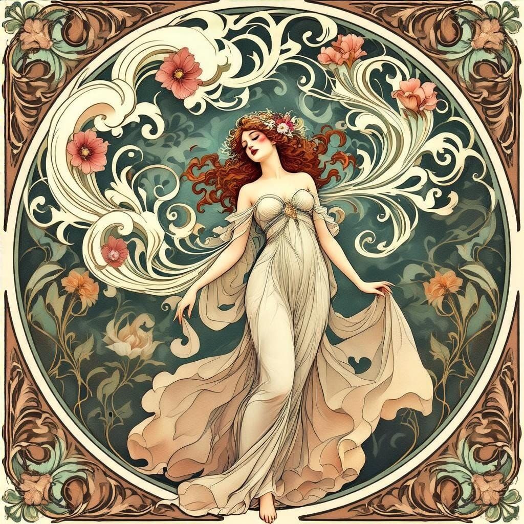 Art Nouveau Perfume Embodiment with Floral Motifs