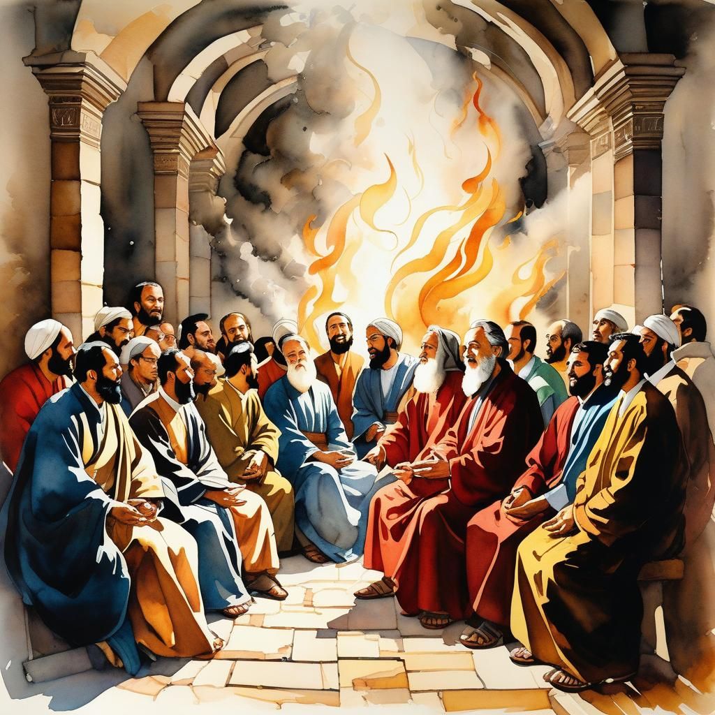 Pentecost: Ink and Wash Painting with Geometric Patterns