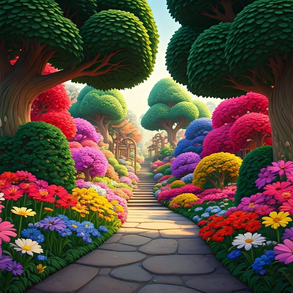 Whimsical 3D Floral Wonderland in Vibrant Colors