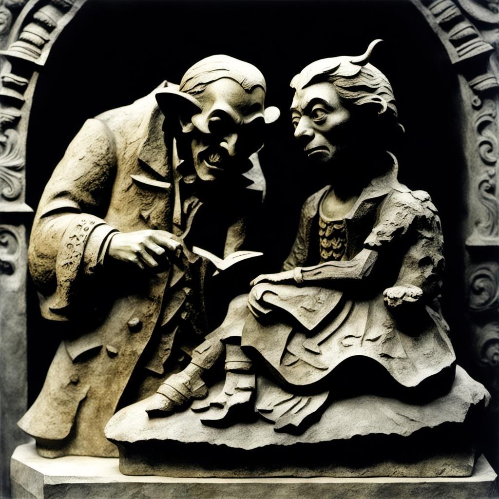 Stone Vampire Devil Sculpture in Portrait Style