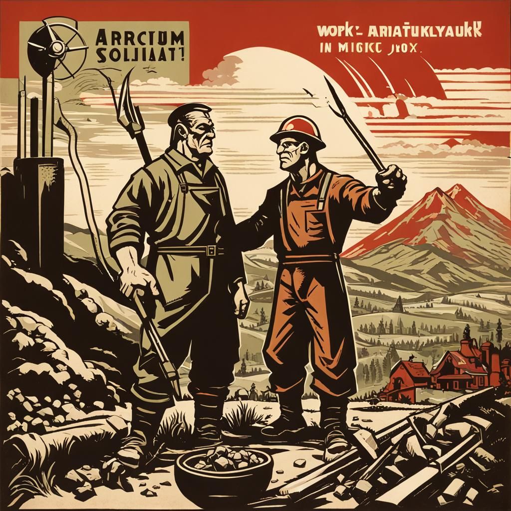 Half-Orc and Human Solidarity Poster in Socialist Realism