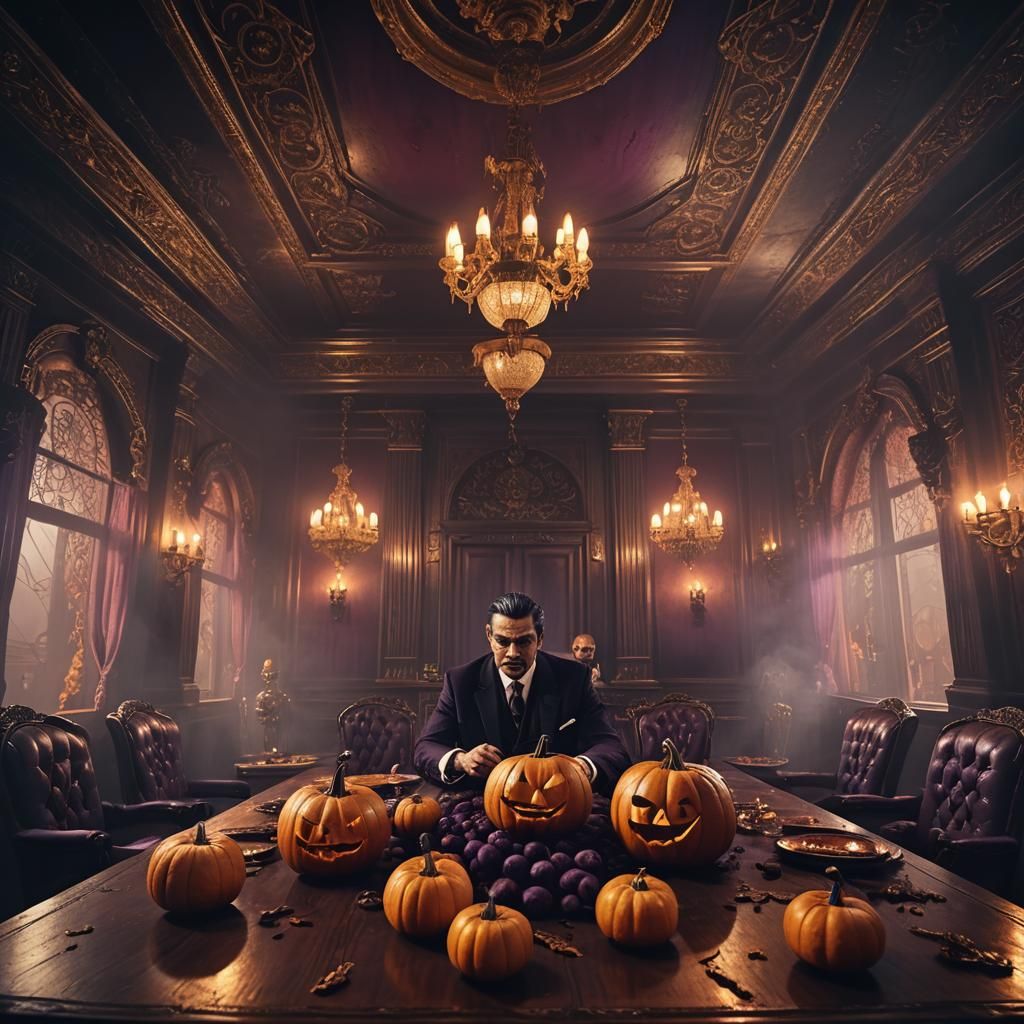The Mafia Wearing Carved Pumpkins: Dark Fantasy Art