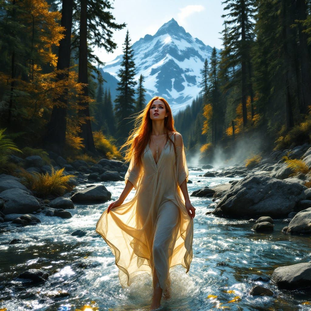 Glacier Spring Serenity: Woman at Mount Shasta