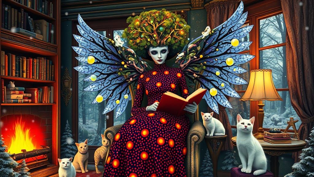 Surreal Angel of Death in Whimsical Yayoi Kusama-Inspired Do...