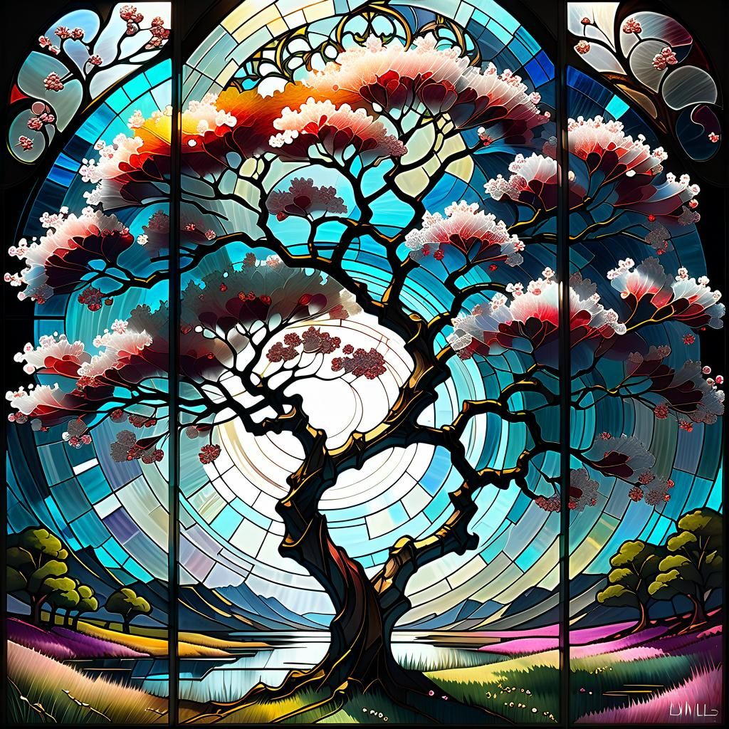 Cherry Tree Stained Glass Fractal Art