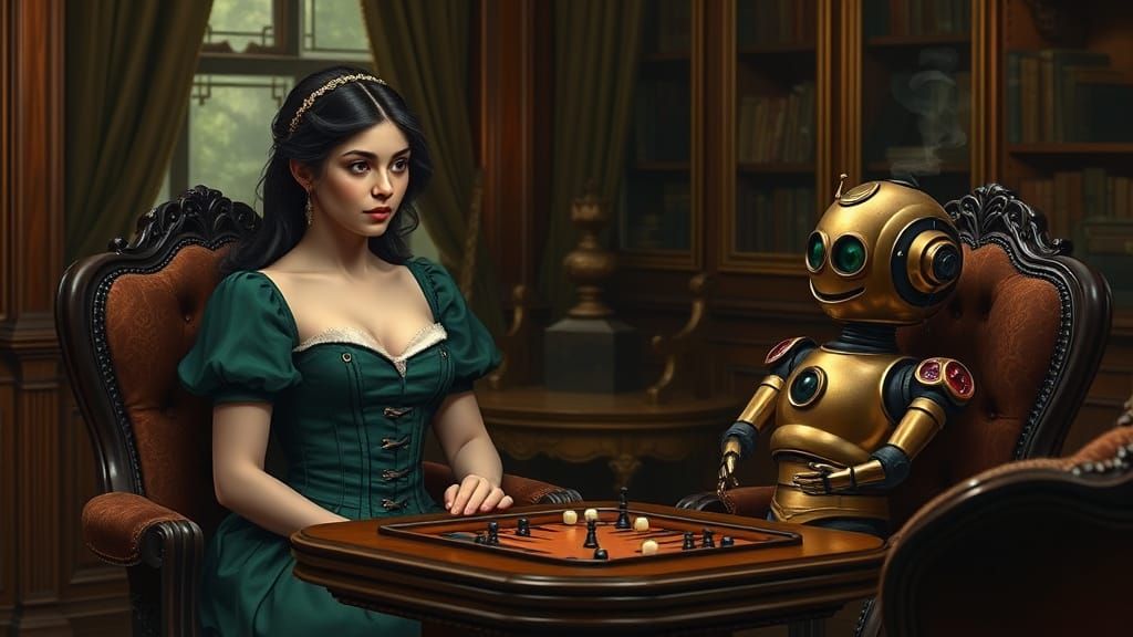 Ethereal Victorian Fairy Engages in Whimsical Backgammon Mat...