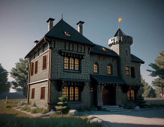 Futuristic Medieval Castle with Intricate Mech Details