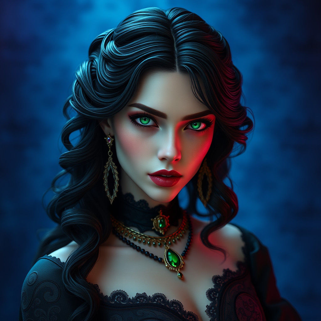 Lilith in Victorian Attire, Art Nouveau Style