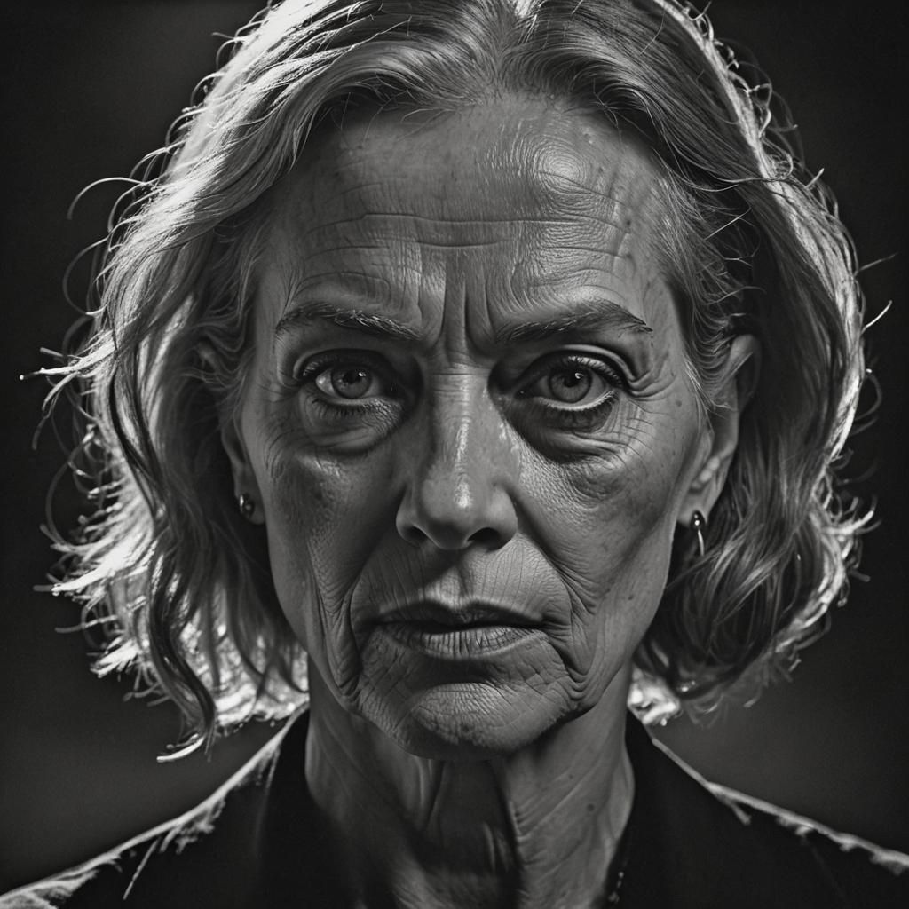 Monochrome Portrait of a Woman with Intense Gaze