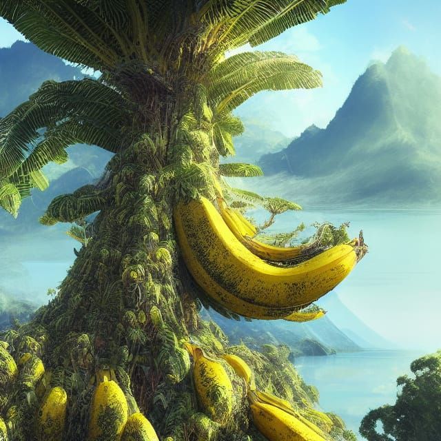 Banana Tree on Epic Mountain, Digital Illustration