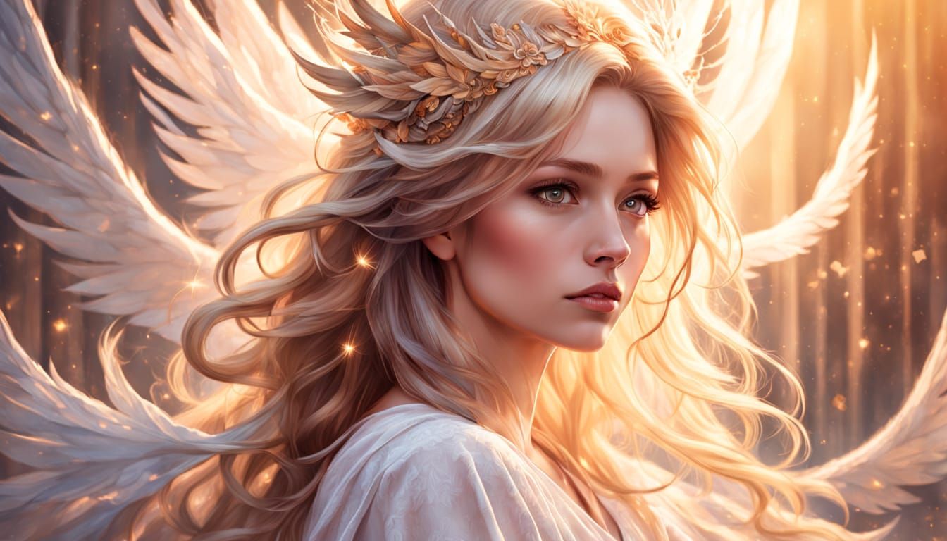 Ethereal Angelic Girl with Feathered Wings