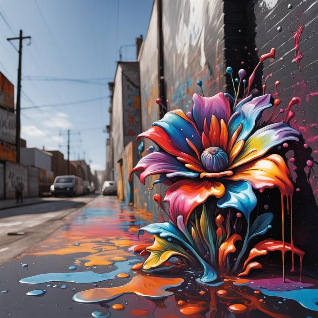 Metal Flowers in Graffiti Street Art