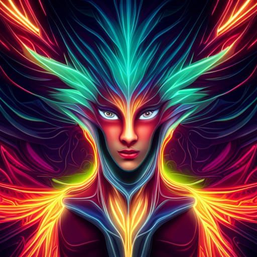 Psychedelic Alien Demon in Neon Cosmic Style