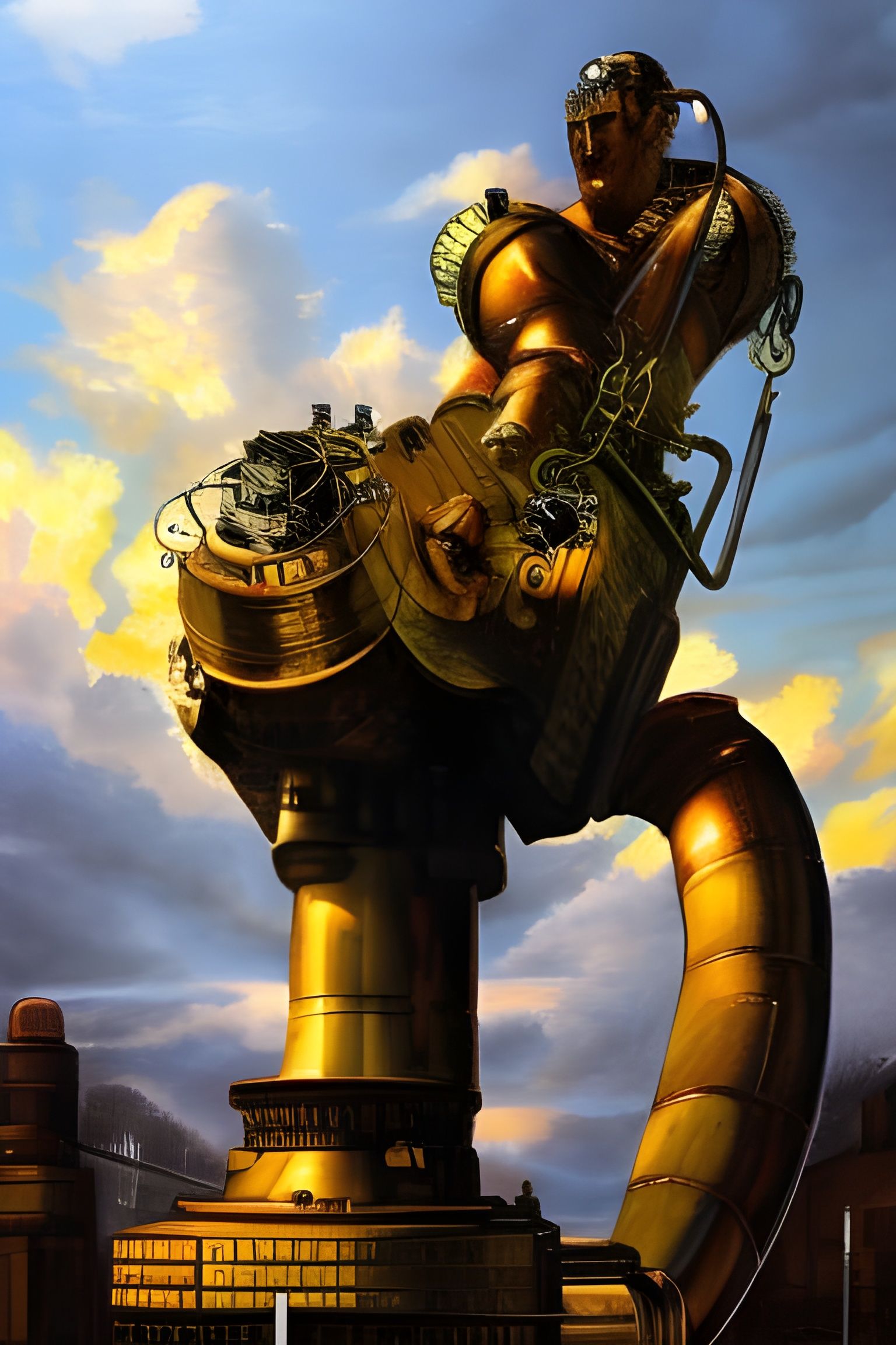 Steampunk Statue of Colossus Oil Painting