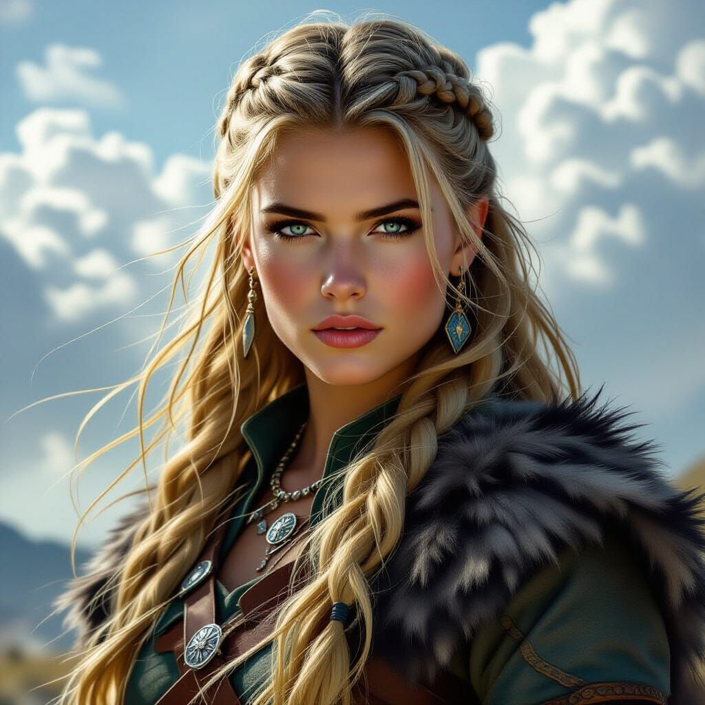 Epic Viking Warrior Woman in Hyper-Realistic Poster Style