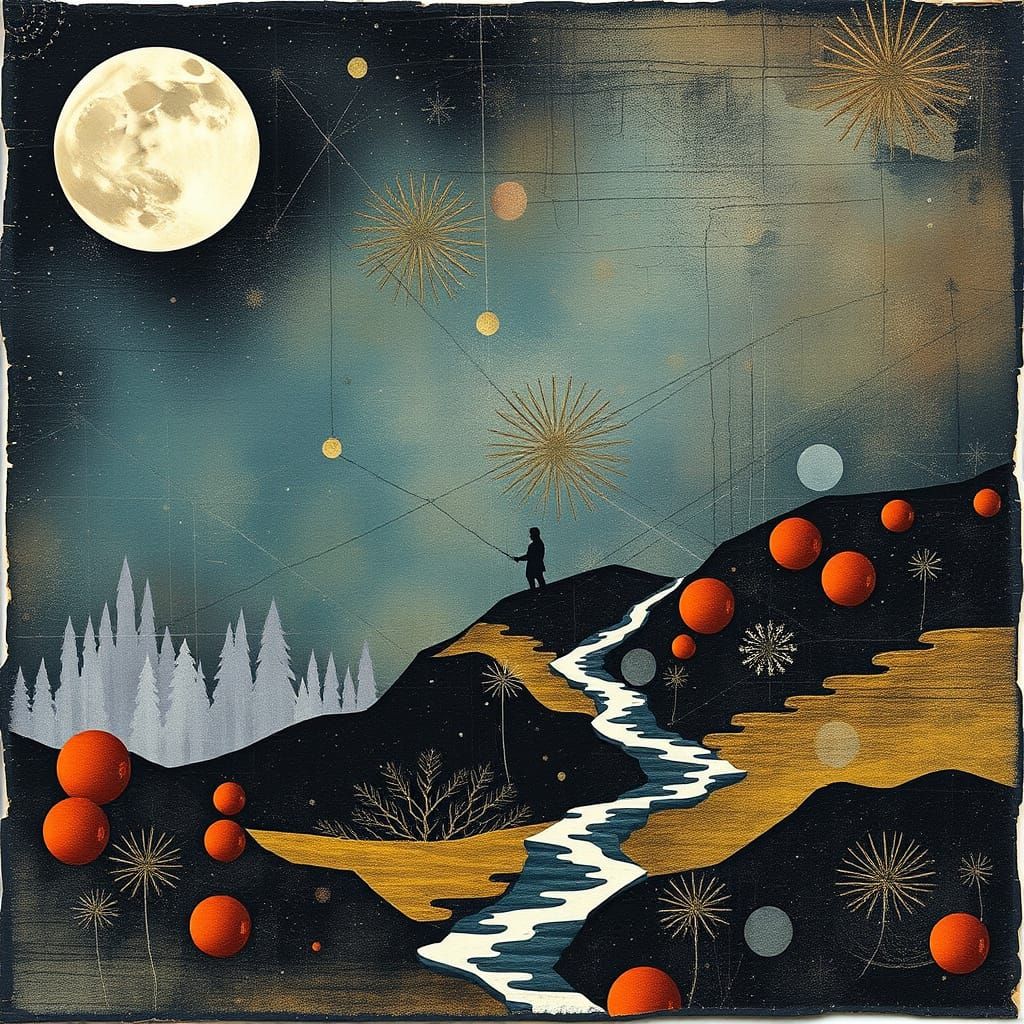 Icelandic Art Collage: Moon Falling Repeatedly