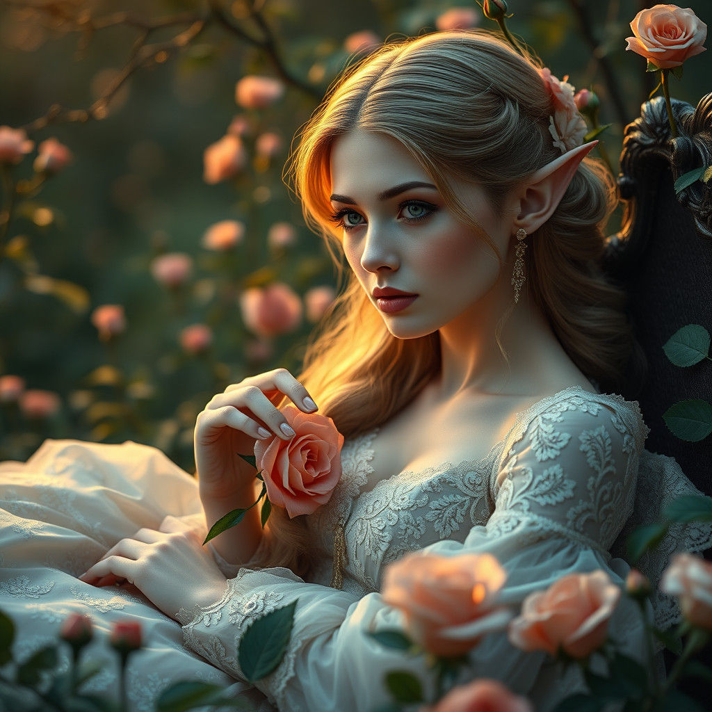 beautiful portrait depicted a scene with an elf dainty young...
