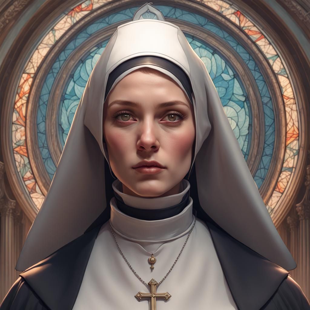 Victorian Nun Portrait in Art Nouveau Style
