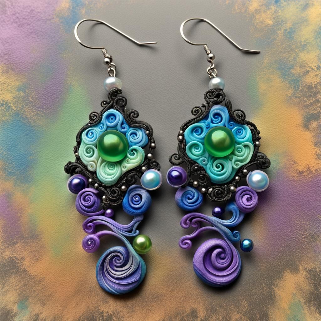 Decorative Polymer Clay Earrings with Acrylic Paint