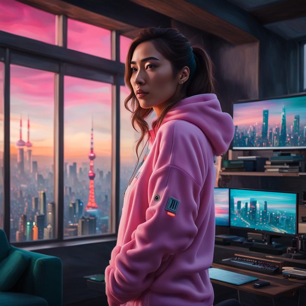 Cyberpunk Penthouse Portrait in Digital Painting Style