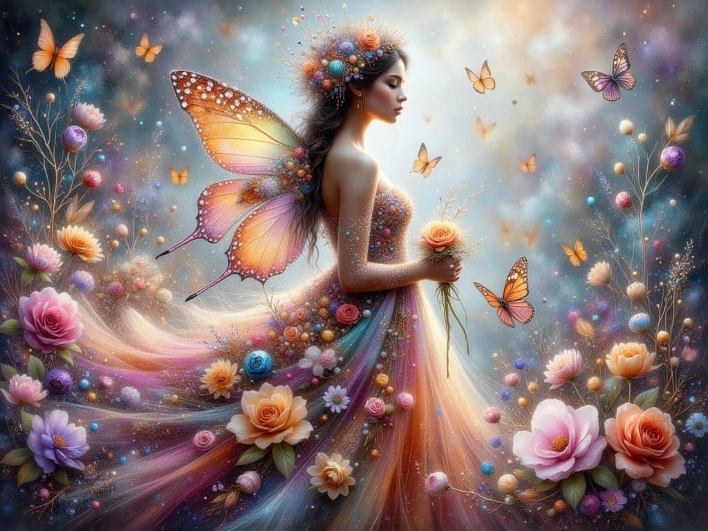 Enchanted Floral Goddess in Whimsical Landscape