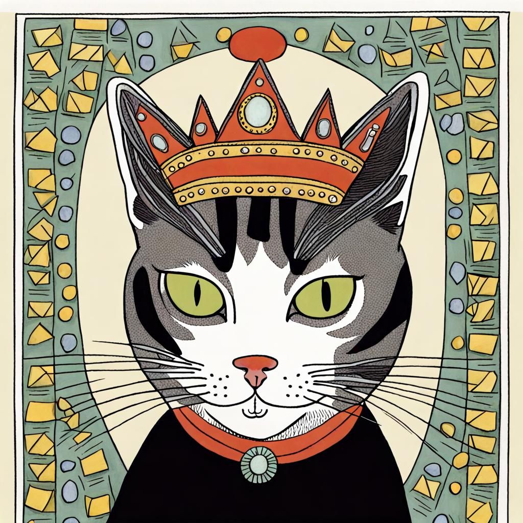 Cat Queen Portrait in Cartoon Style