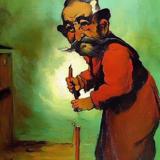 Dwarf's Discovery: Oil Painting in Expressionist Style