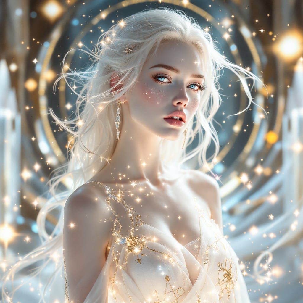 Celestial Goddess Portrait in Luminous Cosmic Style