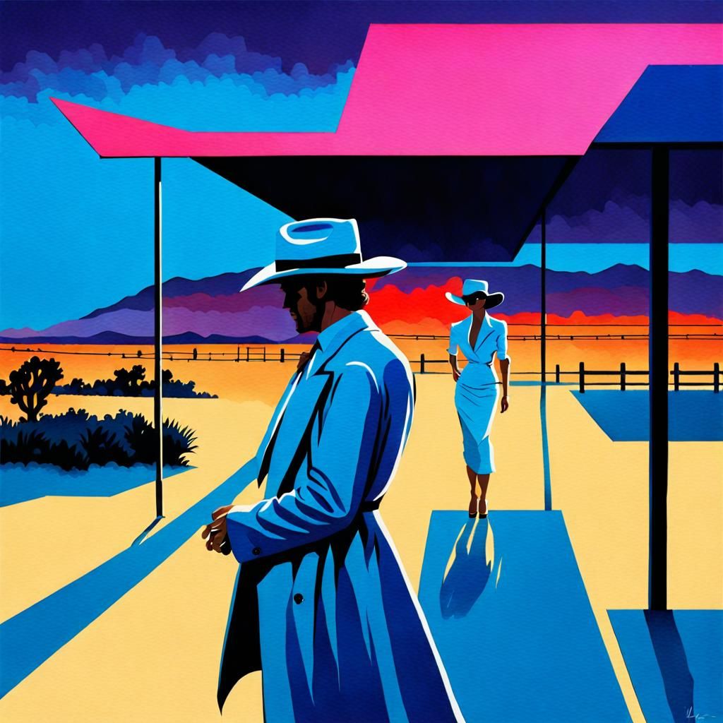 Rich Texan Ranch in Watercolour with Neon Accents