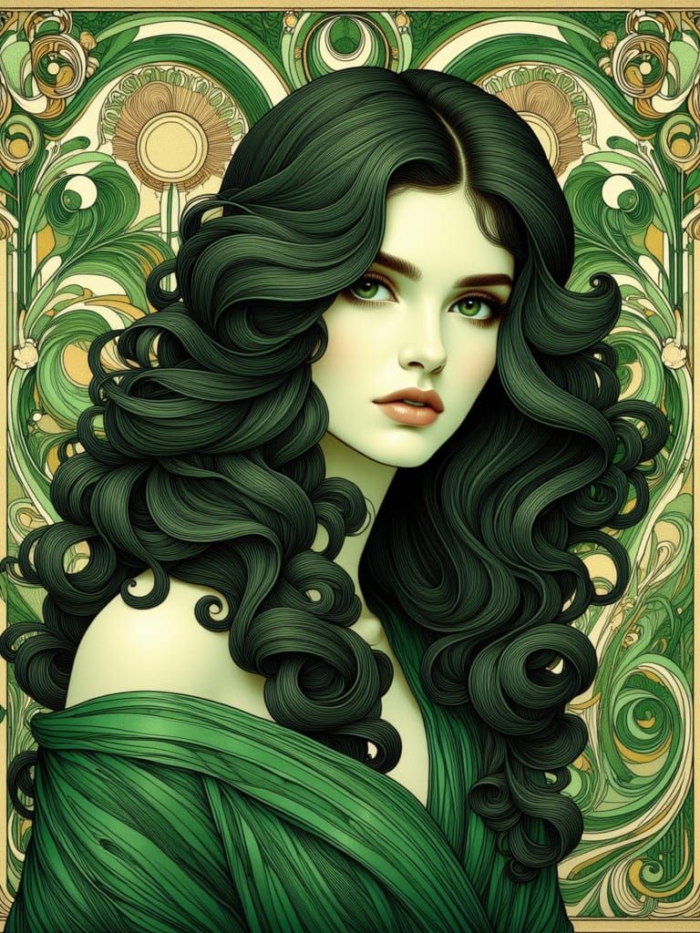 Art Nouveau Frenchman Dandy Portrait in Green