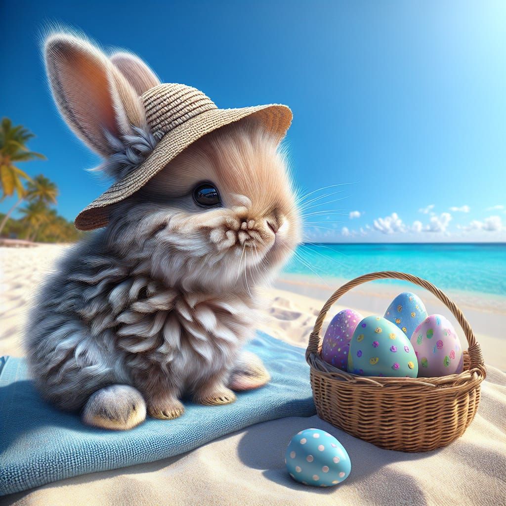 Joyful Easter Bunny Soaks Up Sun on Tropical Beach