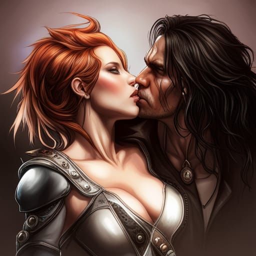 Passionate Kiss in Luis Royo Style Portrait