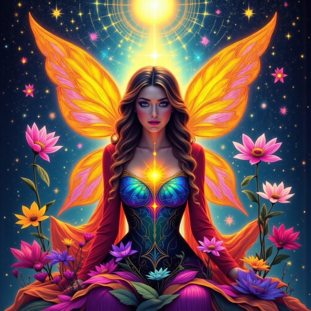 Fairy in Geometric Fauvism Irish Landscape