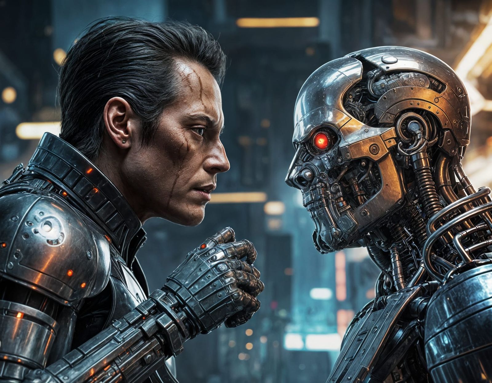 Futuristic Cyborg Battle in Wasteland Concept Art