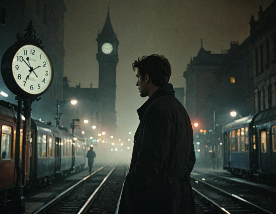 Cinematic City Train Scene with 70s Film Aesthetic